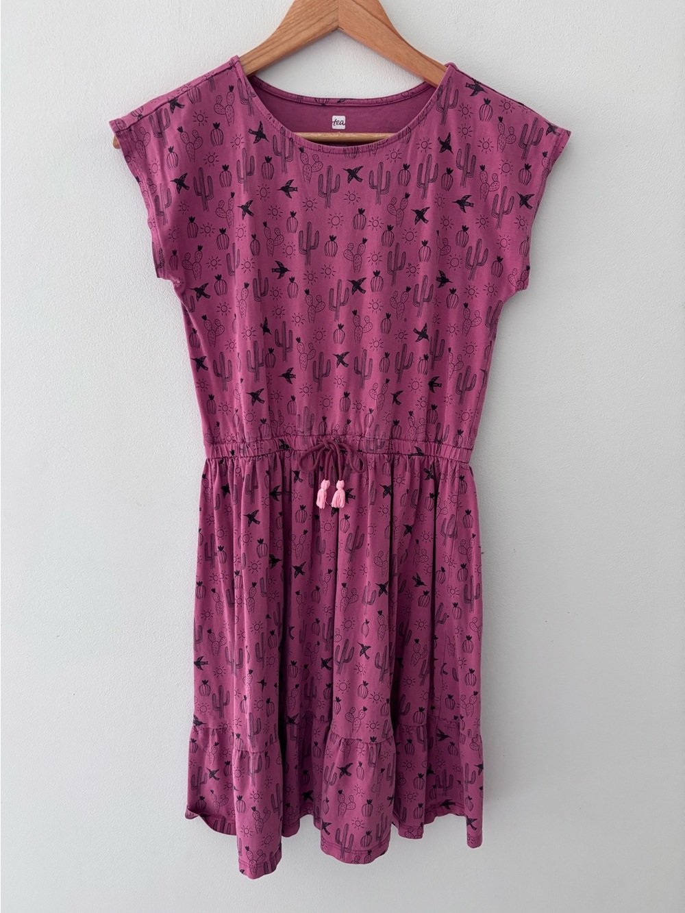 Tea Collection 100% cotton short sleeve dress girls 12 mauve pink black western
